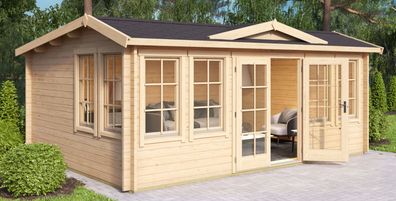 Gartenhaus G286 Natur inkl. Fußboden - 44 mm Blockbohlenhaus, Grundfläche: 20,14