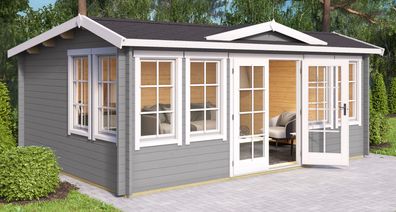 Gartenhaus G286 Lichtgrau inkl. Fußboden - 44 mm Blockbohlenhaus, Grundfläche: 2