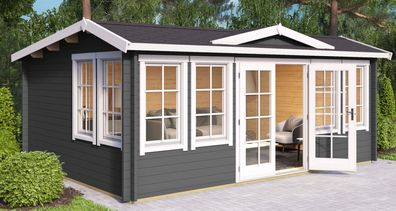 Gartenhaus G286 Carbongrau inkl. Fußboden - 44 mm Blockbohlenhaus, Grundfläche: