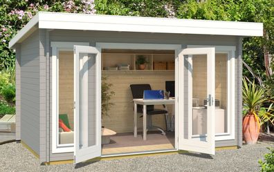 Gartenhaus G209 Lichtgrau inkl. Fußboden - 34 mm Blockbohlenhaus, Grundfläche: 1