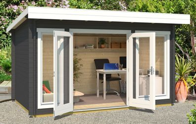 Gartenhaus G209 inkl. Fußboden, 250 x 390 cm, 34 mm Blockbohlenhaus, Carbongrau,