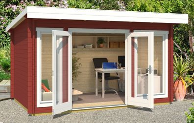 Gartenhaus G209 mit großen Glasflächen, inkl. Fußboden, Schwedenrot, 34 mm Block