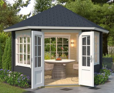 Gartenhaus G65 Carbongrau inkl. Fußboden - 44 mm Blockbohlenhaus, Nutzfläche: 7,