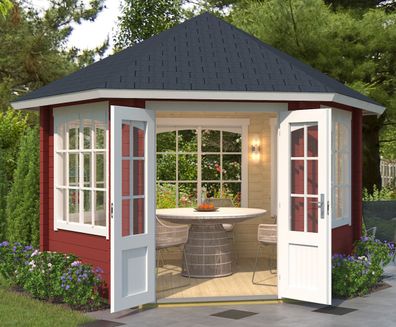 Gartenhaus G65 Schwedenrot inkl. Fußboden - 44 mm Blockbohlenhaus, Nutzfläche: 7