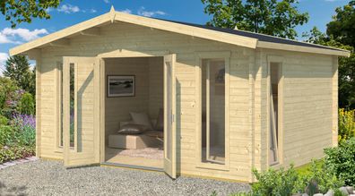 Gartenhaus G290 Natur inkl. Fußboden - 44 mm Blockbohlenhaus, Grundfläche: 17,28