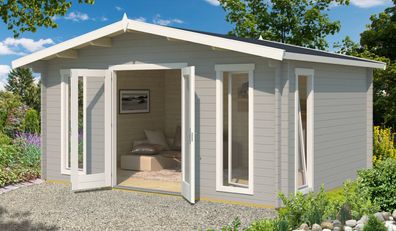 Gartenhaus G290 Lichtgrau inkl. Fußboden - 44 mm Blockbohlenhaus, Grundfläche: 1