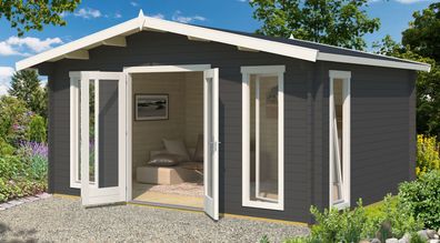 Gartenhaus G290 Carbongrau inkl. Fußboden - 44 mm Blockbohlenhaus, Grundfläche: