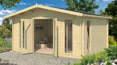 Gartenhaus G291 Natur inkl. Fußboden - 44 mm Blockbohlenhaus, Grundfläche: 17,28