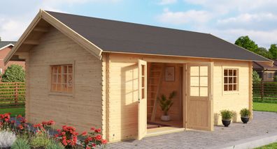 Gartenhaus G292 Natur inkl. Fußboden - 44 mm Blockbohlenhaus, Grundfläche: 22,42