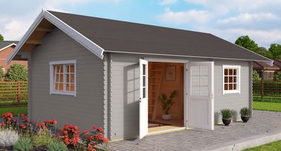Gartenhaus G292 Lichtgrau inkl. Fußboden - 40 mm Blockbohlenhaus, Grundfläche: 2