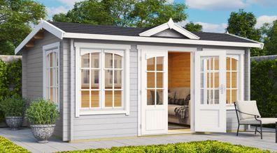 Gartenhaus G221 Lichtgrau inkl. Fußboden - 44 mm Blockbohlenhaus, Grundfläche: 1