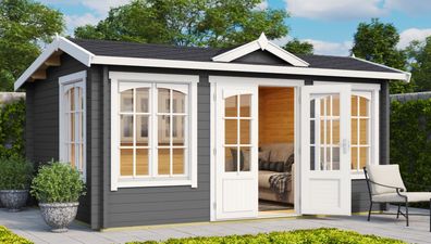 Gartenhaus G221 Carbongrau inkl. Fußboden - 44 mm Blockbohlenhaus, Grundfläche: