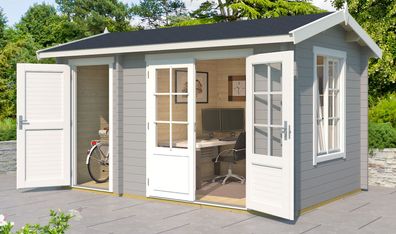 Gartenhaus G170 Lichtgrau inkl. Fußboden - 44 mm Blockbohlenhaus, Grundfläche: 9