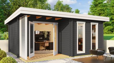 Gartenhaus G24 Carbongrau inkl. Fußboden - 44 mm Blockbohlenhaus, Grundfläche: 1