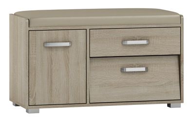 Sitzbank mit Stauraum / Schuhschrank Pamanukan 22, Farbe: Sonoma Eiche - Abmessu