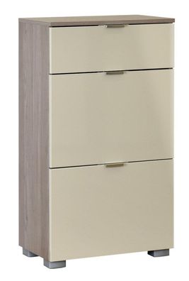 Schuhschrank Sabadell 08, Farbe: Eiche / Beige Hochglanz - 108 x 60 x 38 cm (H x