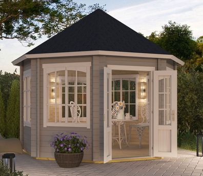 Gartenhaus G67 Lichtgrau inkl. Fußboden - 44 mm Blockbohlenhaus, Nutzfläche: 9,5