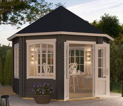 Gartenhaus G67 Carbongrau inkl. Fußboden - 44 mm Blockbohlenhaus, Nutzfläche: 9,