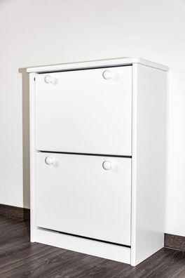 Schuhschrank Kiefer Vollholz massiv weiß Junco 215 - Abmessungen: 80 x 58 x 30 c