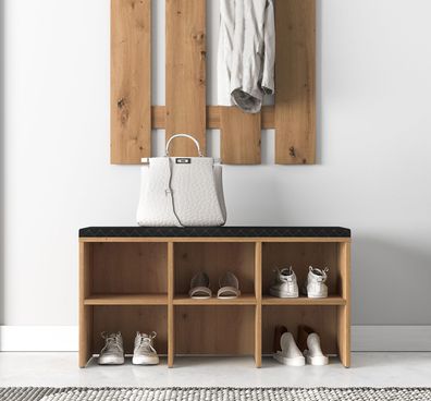 Schuhschrank Bering 01 | Maße: 96 x 34 x 51 cm | Sitzfläche aus Schwarzen Samt |