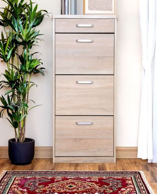 Schuhschrank Pamanukan 05, Farbe: Sonoma Eiche - Abmessungen: 136 x 60 x 30 cm (
