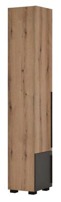 Drehtürenschrank/ Kleiderschrank Burgos 02, Farbe: Eiche / Grau - 215 x 40 x 38