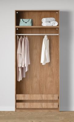 Offener Kleiderschrank | einfaches Design | 2 Innenschubladen | Farbe: Eiche Puc