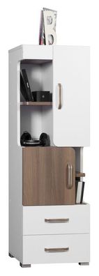 Schrank Bulolo 09, Farbe: Weiß / Nuss - Abmessungen: 139 x 45 x 38 cm (H x B x T