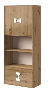 Jugendzimmer - Schrank Garian 05, Farbe: Eiche / Weiß, Abmessungen: 191 x 80 x 4
