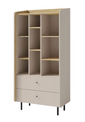 Regal mit 2 Schubladen Sampont 06, Beige / Eiche hell, 170 x 80 x 42 cm, mit 9 F