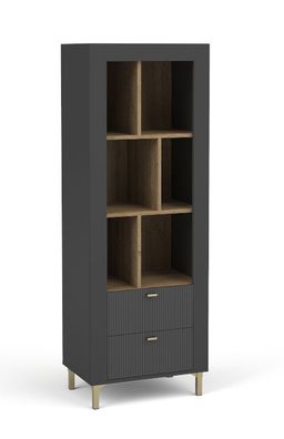 Schlichtes Bücherregal mit zwei Schubladen Barbe 11, ABS, Farbe: Schwarz matt, M