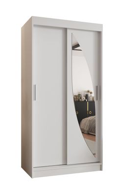 Kleiderschrank Jorasses 02, Farbe: Weiß, eine Spiegeltür, 1 Meter breit, Schiebe