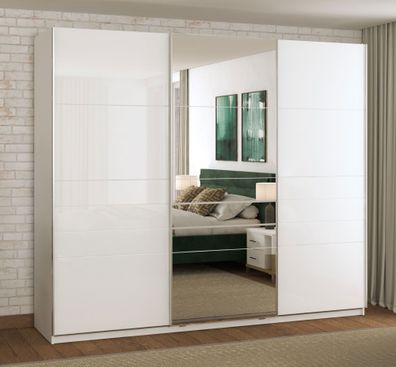 Heller Schiebetürenschrank mit drei Türen Palanka 02, Farbe: Weiß / Weiß Hochgla