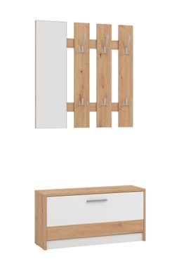 Garderobe mit Schuhschrank Galabu 01, Farbe: Eiche Artisan / Weiß, eine Kipptür,