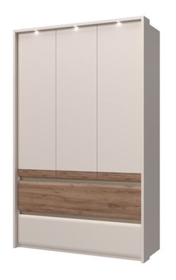 Kleiderschrank mit 3 Türen Papauta 03, Farbe: Kaschmir / Eiche dunkel - Abmessun
