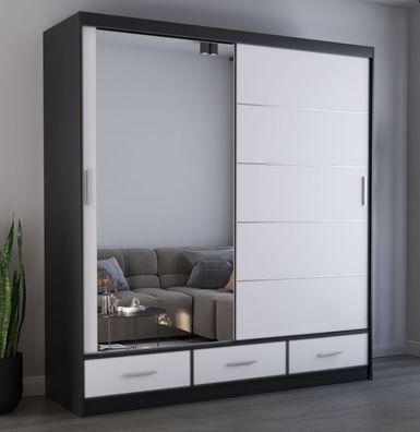 Schiebetürenschrank / Kleiderschrank mit Spiegel | Weiß / Schwarz | Lusatian 20