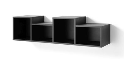 Wandregal Authie 10, Schwarz, 30 x 120 x 25 cm, mit 4 geräumigen Fächern, Hänger