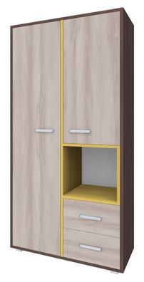 Schrank Kerema 03, Farbe: Nuss / Ulme / Gelb - Abmessungen: 190 x 90 x 53 cm (H