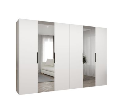 Kleiderschrank / Drehtürenschrank Korab 102, Farbe: Weiß, zwei Spiegeltüren, vie