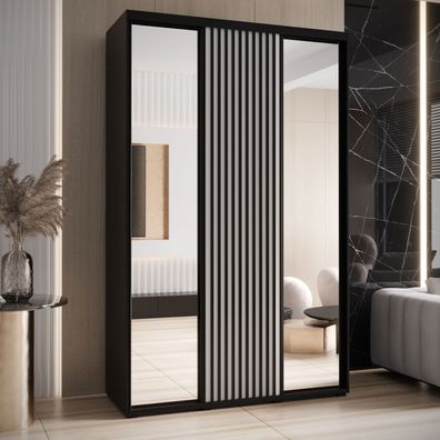 Kleiderschrank Mina mit Schiebetüren und Spiegeln, Weiß/Schwarz gehalten, modern