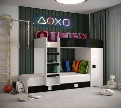 Etagenbett / Kinderbett / Funktionsbett mit Bettschublade, Leiter und Kleidersch