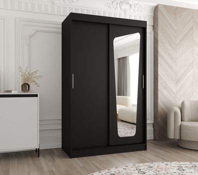 Schiebetürenschrank / Kleiderschrank Aletschhorn 07, Farbe: Schwarz, fünf Fächer