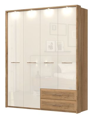 Drehtürenschrank / Kleiderschrank mit LED-Rahmen Gataivai 56, Farbe: Beige Hochg