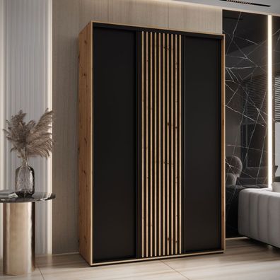 Schiebetürenschrank Mina in Eiche/Schwarz, 235,2 x 160 x 60 cm, viel Stauraum, L