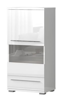Vitrine Garim 10, Farbe: Weiß Hochglanz - 123 x 60 x 40 cm (H x B x T)