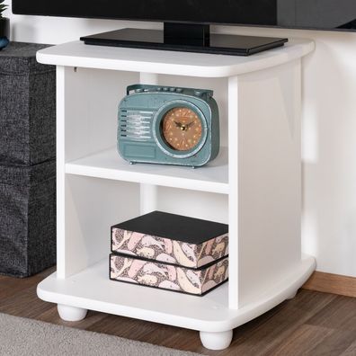 Weißer TV-Unterschrank Kiefer Massivholz Junco 207, 49 x 51 x 49 cm, mit 2 Fäche