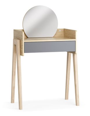 Schminktisch mit Spiegel | Farbe: Eiche / Graphit | Soft-Close-Funktion | eine S