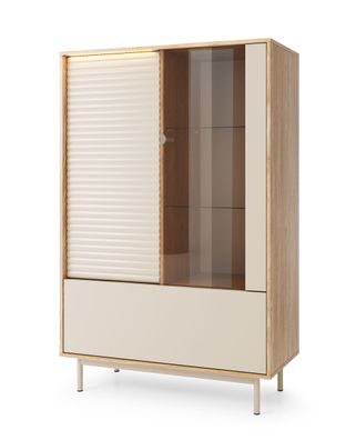 Vitrine | Farbe: Eiche / Kaschmir | 8 Fächer | 2 Türen | ABS-Kantenschutz | Tami