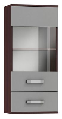 Hängevitrine Tabubil 11, Farbe: Wenge / Grau - Abmessungen: 113 x 50 x 30 cm (H