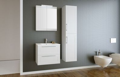 Badmöbel - Set B Eluru, 3-teilig inkl. Waschtisch / Waschbecken, Farbe: Weiß glä